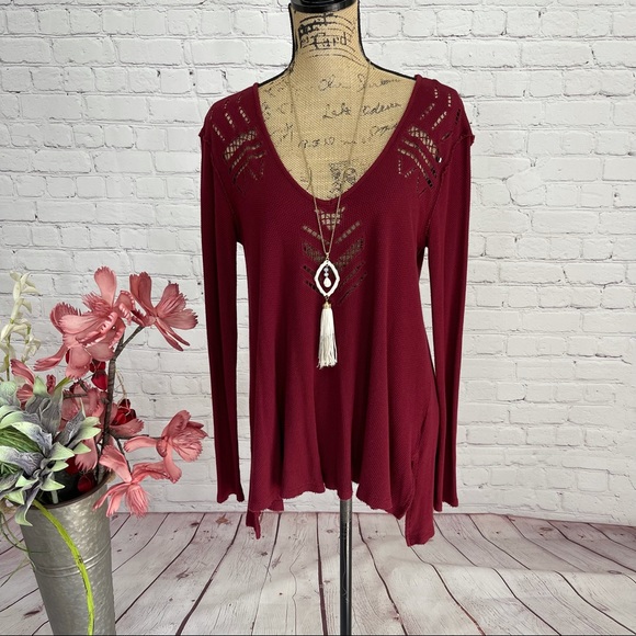 Free People Boho Crochet Cut Out Thermal - Picture 2 of 9